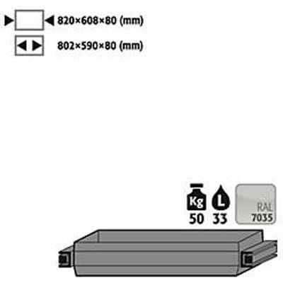 Uittrekbaar plateau Stawa-R voor asecos veiligheidskasten van de serie UB90, plaatstaal, lichtgrijs, B 820 x D 608 x H 91 mm, 33 l, tot 60 kg
