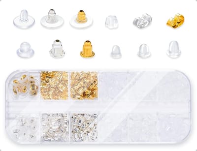 Dailygoods- Oorbelsluitingen 360 stuks - Transparante kunststof - Achterkantjes - Oorbelsluitingen met vlinders - Opbergdoos - 12 stijlen - Oorbelstoppers