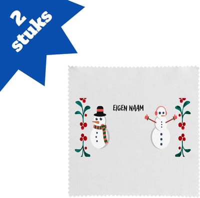 Akyol - kerst sneeuwpoppen met eigen naam brillendoekjes - Kerstmis - kerst beker - winter - kerst - christmas - kerst cadeau - 17,8 bij 17,8 cm - 2 stuks