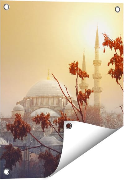 Gards Tuinposter Suleymaniye Moskee in Istanbul - 40x50 cm - Tuindoek - Tuindecoratie - Wanddecoratie buiten - Tuinschilderij