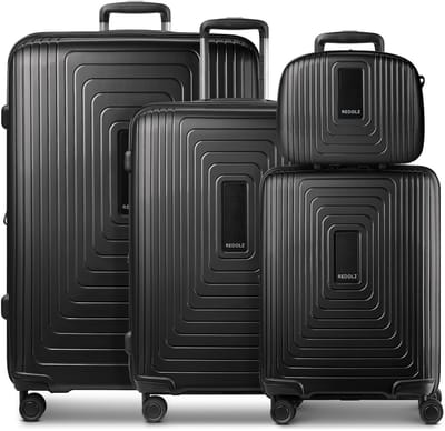 Redolz Essentials 14 4-wiel kofferset + beautycase 4 stuks met stretchvouw - Harde bagage - TSA slot - black metallic