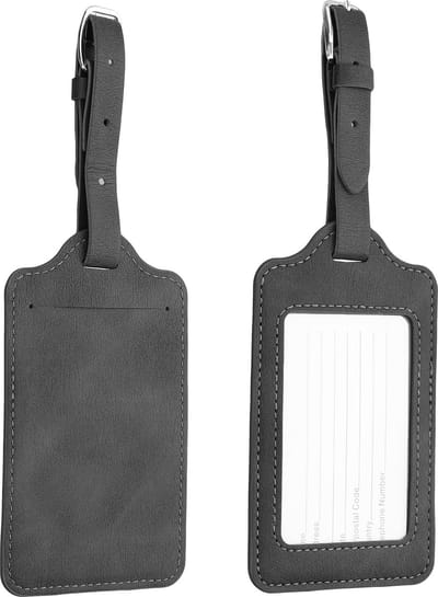 kwmobile 2x bagagelabel voor koffers - Set van 2 kofferlabels - 11 x 7 cm - Van kunstleer in antraciet