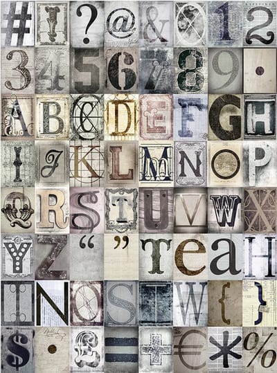 DIY Fotobehang - Vintage letters - alfabet - 1Wall - Muurstickers - Creatief Fotobehang - Plak hoe je wil - Typo - 27 x37 cm