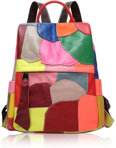 longziming -Dames Patchwork Rugzak - Unieke Kleurencombinatie Tas - Lederen Hobo Bag - Diefstalbestendige Achterzak - Echt Rundsleer - Ergonomisch Draagcomfort - Veelzijdig Voor Reizen - 1 Stuk