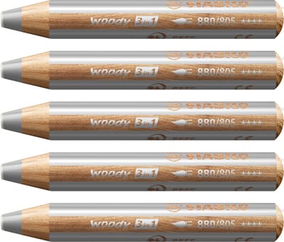 STABILO Woody 3 in 1 - Multitalent Potlood - Zilver - Doos Met 5 Stuks
