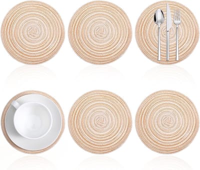 Ronde gevlochten placemats 18 cm - 6 stuks, wasbaar en hittebestendig, ideaal voor eettafel en diner