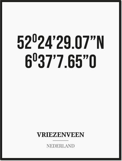 Poster/kaart VRIEZENVEEN met coördinaten