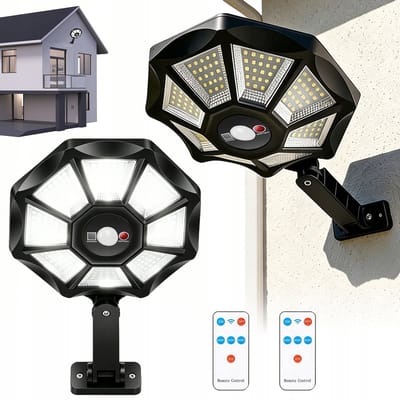 Tuinbinnenplaatsverlichting - Solar Tuinverlichting - Solar Tuinlamp met Bewegingssensor - 2400mAh Oplaadbaar & 168 LED - 3 Modi & Afstandsbediening - IP65 Waterdicht - Voor Tuin, Oprit & Terras