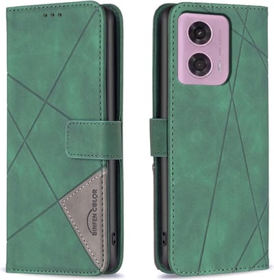BINFEN Hoesje - Geschikt voor Motorola Moto G34 Hoesje - BINFEN Geometric Book Case - Groen