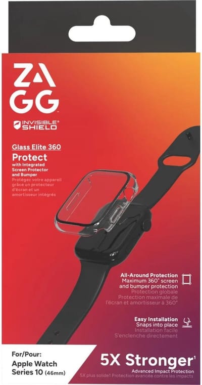 ZAGG InvisibleShield Glass Elite 360 - Apple Watch Series 11 / 10 (46mm) - Bumper & Screenprotector - Bundle - Antimicrobieel - Schokbestendig, Krasbestendig & Vlekbestendig