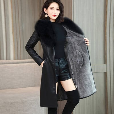 Winter leren jas voor dames met dikke fluweel en een slim fit tailleband leren jas 4XL gray