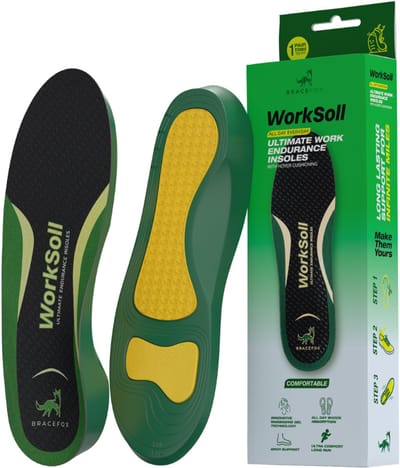 Bracefox® Werkzolen 'WorkSoll' | Werk Inlegzolen voor werkschoenen | Werk Zooltjes | Langdurig Staan & Lopen | Triple Zone Technologie | 2026 Model | Man & Vrouw | Schoenmaat 37-38