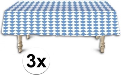 3x Beieren tafelkleden/tafelzeilen 137 x 275 cm - Oktoberfest/bierfeest tafeldecoratie - Tafelkleden/tafelzeilen rechthoekig blauw/wit