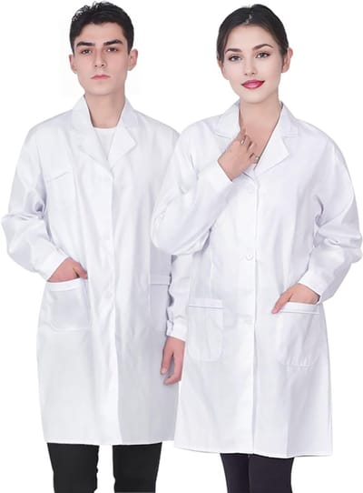 Witte Laboratoriumjas voor Medisch Gebruik - Unisex Werkjas met Lange Mouwen en Zakjes voor Artsen en Laboratoriummedewerkers