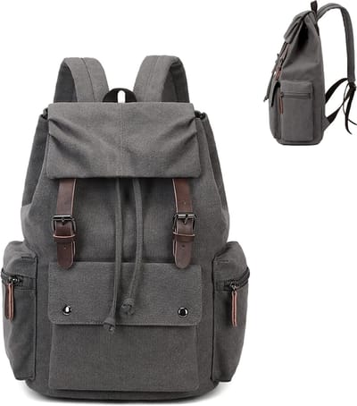 KZQ Retro canvas en leren studenten laptoprugzak - Duurzame unisex tas voor wandelen werk en reizen - Waterafstotend - Koffiebruin