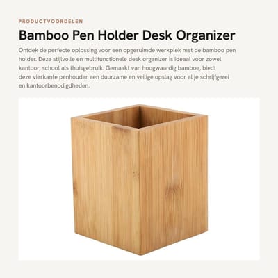 Dailygoods- Pennenhouder Bamboe - Bureau Organizer - Multifunctioneel - Vierkante Pennenhouder - Duurzaam - Geschikt voor Kantoor/Thuis