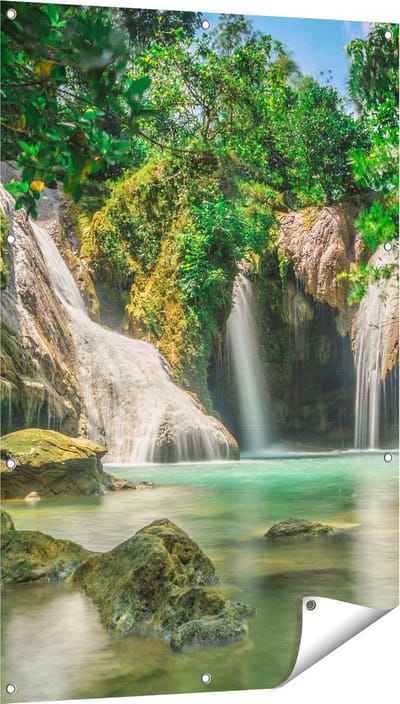 Gards Tuinposter Tropische Waterval - 80x120 cm - Tuindoek - Tuindecoratie - Wanddecoratie buiten - Tuinschilderij