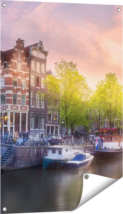 Gards Tuinposter Amsterdamse Grachten - 60x90 cm - Tuindoek - Tuindecoratie - Wanddecoratie buiten - Tuinschilderij