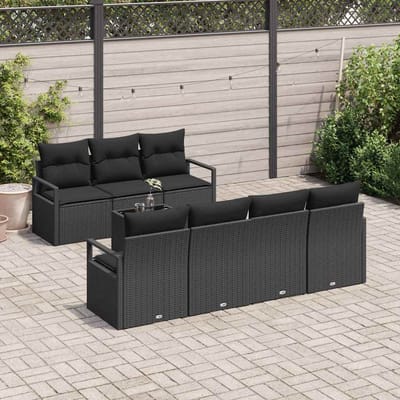 vidaXL - Tuinbank - Set - 8 - st - 7-Aantal - zitplaatsen - Zwart - poly - rattan