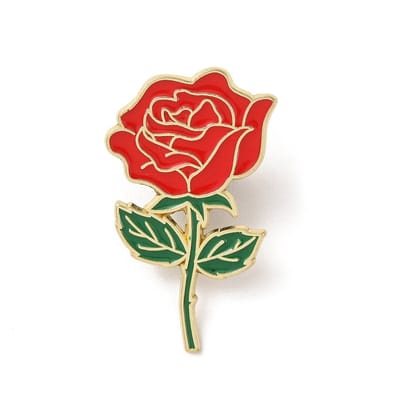 Pin - rode roos - bloem - liefde - valentijn - bachelor - bachelorette - trouwen - bruiloft - broche - kledingspeld