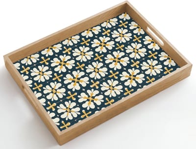 Dienblad hout 50x35 cm - Schootdienblad - Motief - Tegel - Okergeel - Borrelplank rechthoek - Plateau dienbladen