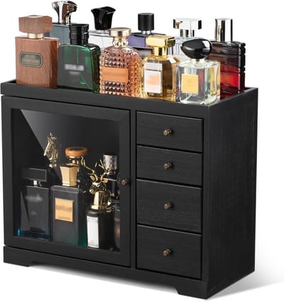 Houten Parfum Organizer met Lade en Transparante Deksel, Ideale Opbergdoos voor Geuren, Cosmetica en Sieraden, Perfecte Cadeau-optie voor Mannen