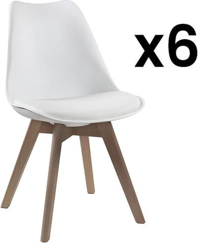 Vente-unique Set van 6 stoelen JODY - Polypropyleen, kunstleer en beuken - Wit
