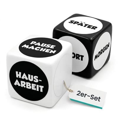 Dailygoods- Beslissingsdobbelstenen set van 2 - Grappig dobbelspel - Snelle beslissingen - Vrijetijdsspel - Robuust kunststof - Randlengte 2,3 cm - Keuzedobbelstenen