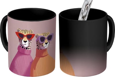 Magische Mok - Foto op Warmte Mokken - Koffiemok - Jachtluipaarden - Zonnebrillen - Truien - Magic Mok - Beker - 350 ML - Theemok