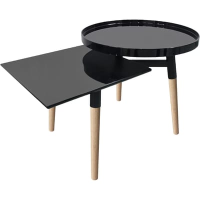 Padiro ronde bijzettafel Ø 77 x 46 cm - zwart - Modern Art-Déco Glamour Look - MDF en bamboe - metalen onderstel