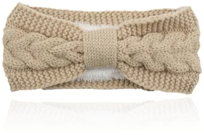 LGT JWLS Dames Hoofdband - Beige, Katoen met Fleece Voering en Kabelpatroon