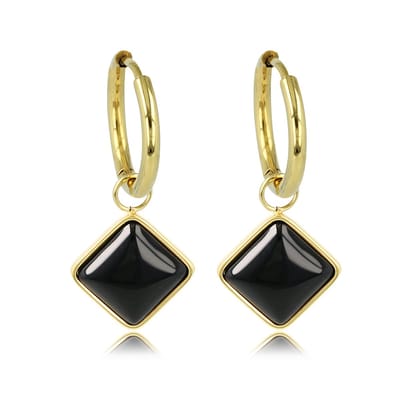 My Bendel - Goudkleurige Oorbellen met Onyx Edelsteen - met Luxe Cadeauverpakking | Sieraden Voor Dames