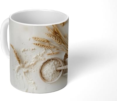 Mok - Koffiemok - Bloem - Hout - Tarwe - Mokken - 350 ML - Beker - Koffiemokken - Theemok