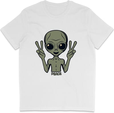 Grappig T Shirt Peace Alien - Heren en Dames - Wit - XS