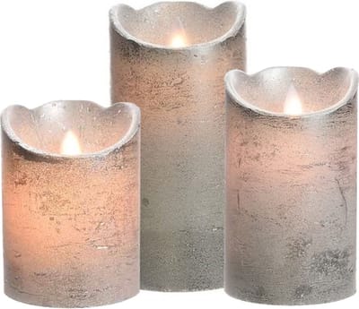 Led kaarsen combi set 3x stuks zilver in de hoogtes 10/12 en 15 cm - Home deco kaarsen