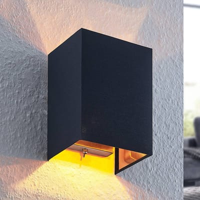 Lindby - wandlamp - 1licht - staal, stof - H: 20 cm - E27 - nikkel satijn, zwart, goud