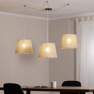 EMIBIG LIGHTING Ascot hanglamp, beige, stof, 3-lamps, decentraal