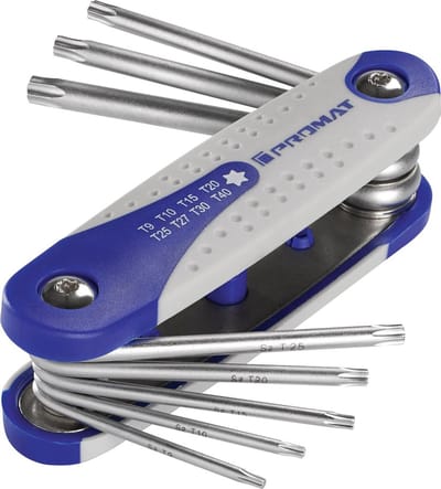 Promat stifsleutelset - uitklaphouder - 8-delig - torx - t9-t40