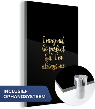MuchoWow® Glasschilderij 40x60 cm - Schilderij acrylglas - Perfect - Black and gold - Quotes - Foto op glas - Schilderijen