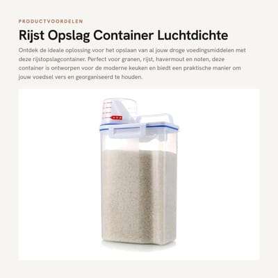 Dailygoods- Rijstopslagcontainer 2kg - Luchtdichte Graancontainer - Voedselveilig PP-kunststof - Transparant - Met Maatbeker - 15x7.5x29cm - Voedselopslagcontainer