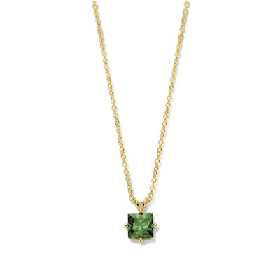 New Bling 9NB-1270 Zilveren ketting met Hangertje - Zirkonia - Vierkant - Groen - 8,1mm - Ankerschakel - 1,65mm Dikte - 43+5cm - Zilver - Verguld/Goud op Zilver