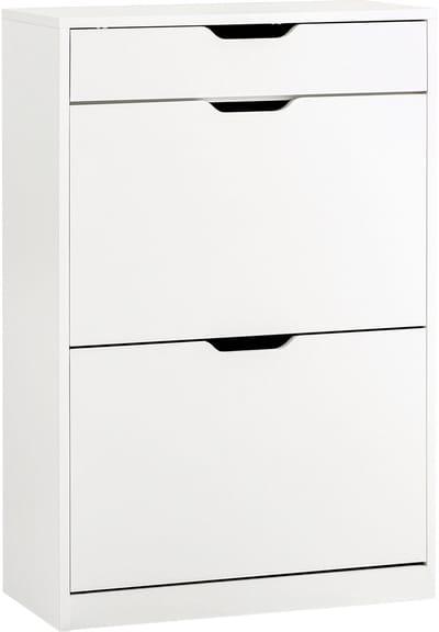 SoBuy Schoenenkast met 2 Kleppen en 1 Lade – Moderne Schoenenopslag voor Hal of Entree – Wit Halmeubel – 60x30x90 cm, FSR180-W