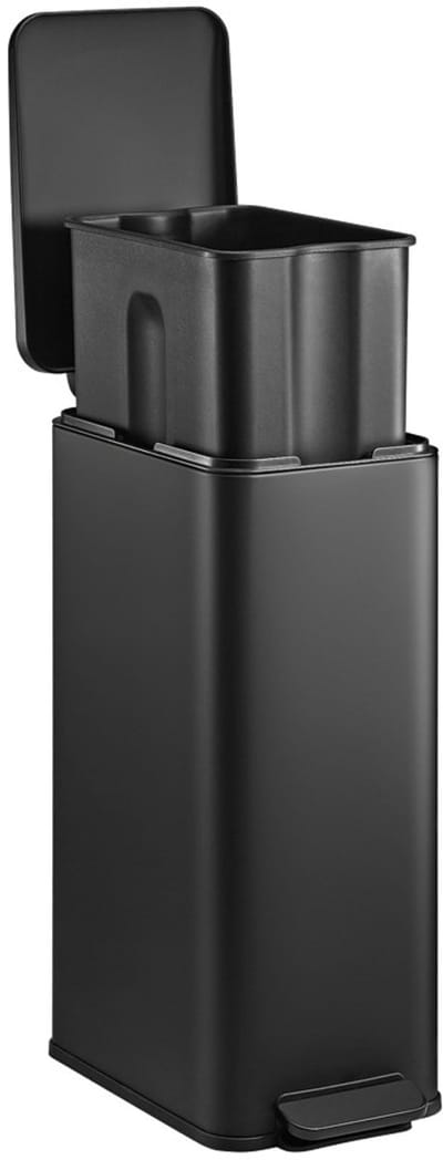 HÜSQ Prullenbak - 30 Liter - Smal - RVS Vuilnisbak / Afvalemmer / Pedaalemmer - Met Voetpedaal en Soft Close - Mat Zwart
