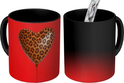 Magische Mok - Foto op Warmte Mokken - Koffiemok - Ballon - Hartvormig - Rood - Panterpatroon - Magic Mok - Beker - 350 ML - Theemok
