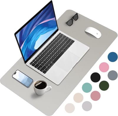 SnelShoppen - Bureau-onderlegger XXL 80 x 40 cm - Multifunctionele Muismat van PU-leer - Waterdicht en Antislip - Beige Tafelonderlegger voor Kantoor,