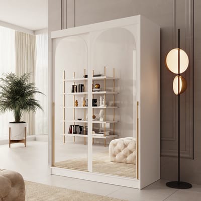 Meubella - Moniq - Kledingkast met schuifdeuren - Wit - 150x65x215 cm