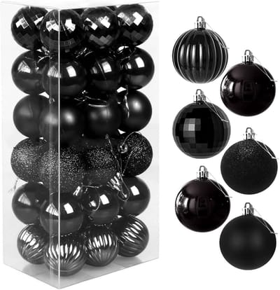 Christmas Tree Baubles - 4 cm Set van 36 - Plastic Kerstboomdecoraties - Decoratieve Ballen - Zwart
