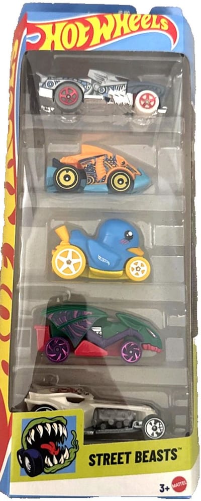 HOT WHEELS STREET BEASTS 5 PACK DUCK N' ROLL, HOTWEILER,RATICAL RACER, PIRANHA TERROR, VAMPYRA SET 5