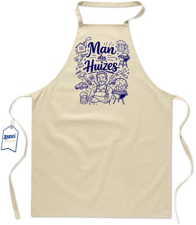 Basics - Unisex Schort - kookschort - keukenschort - BBQ schort - 65 x 90 cm - 100% katoen - Man des huizes - ecru / kaki