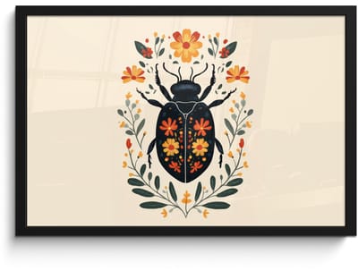 Poster in lijst - Fotolijst 60x40 cm - Posters - Bloemen - Oranje - Planten - Sierlijk - Posterlijst zwart - Decoratie - Wanddecoratie woonkamer - Muurdecoratie slaapkamer